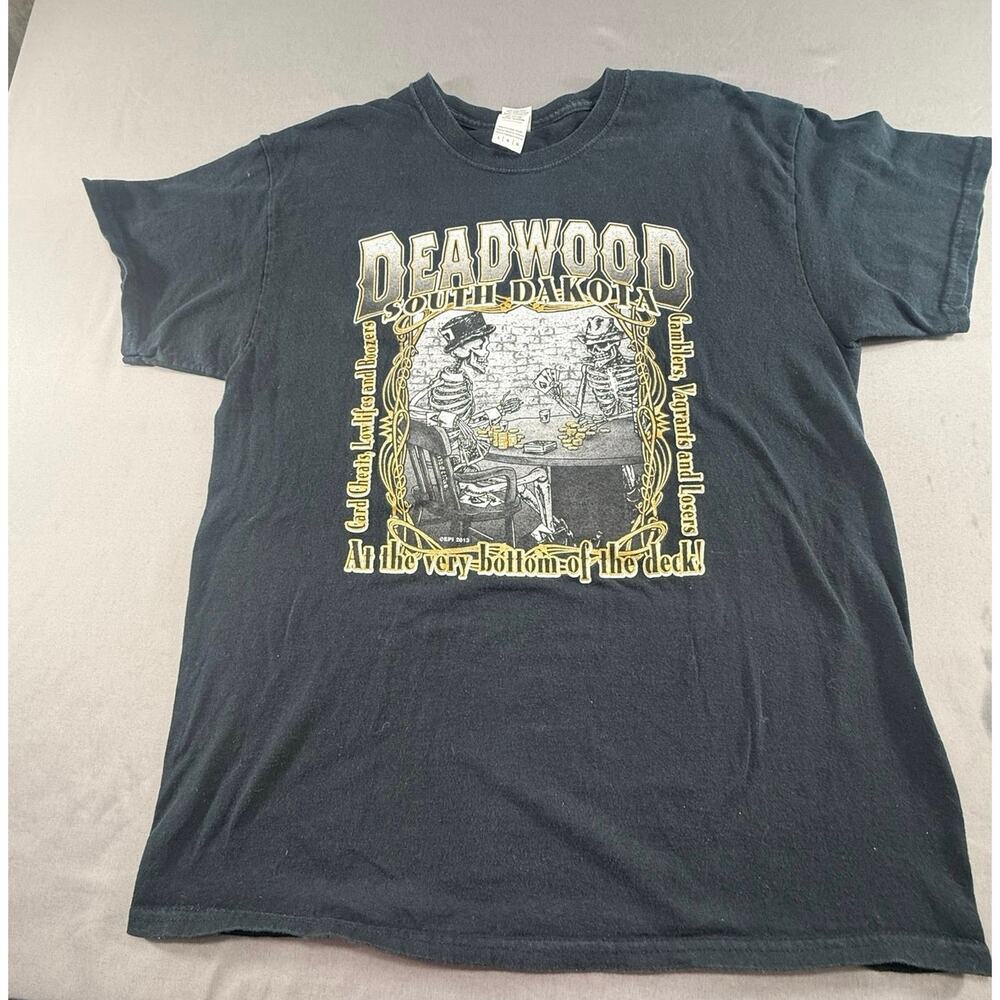 Deadwood South Dakota Graphic T Shirt Men’s Large Skeleton Poker Gambling Black